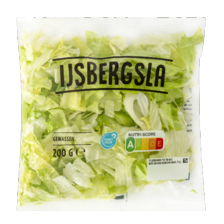 IJsbergsla melange,
fijn of naturel, zak à 200 gram
rauwkost komkommer
of radijs of wortel julienne
zak à 150 gram